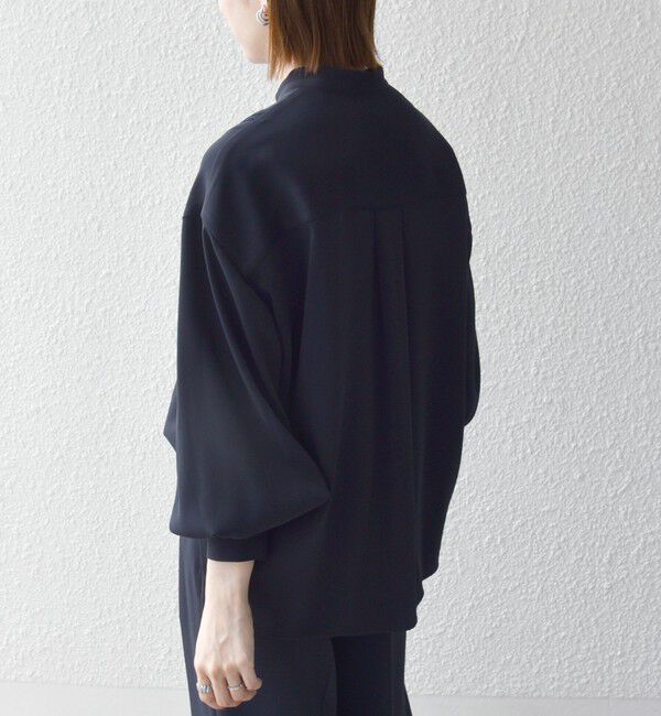 SHIPS any「《予約》〈手洗い可能〉リボン モチーフ スタンドカラー シャツ ブラウス［NAVY BLUE］」|シャツ・ブラウス|