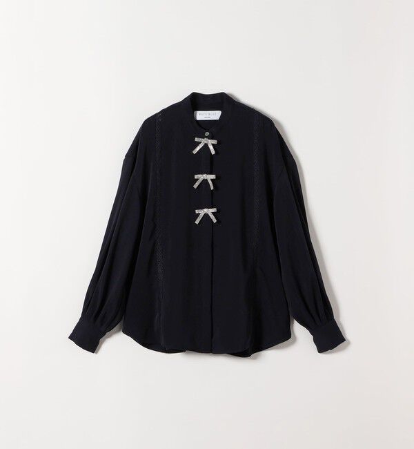 SHIPS any「《予約》〈手洗い可能〉リボン モチーフ スタンドカラー シャツ ブラウス［NAVY BLUE］」|シャツ・ブラウス|