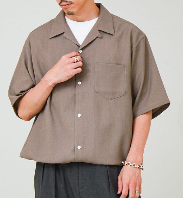 GLOSTER「【COOLMAX/セットアップ対応】エバレットメッシュオープンカラー半袖シャツ」|シャツ・ブラウス|ベージュ