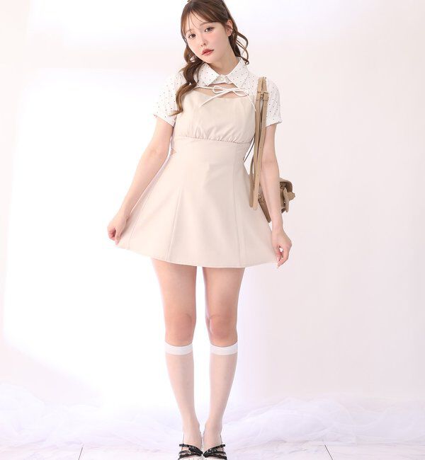  「サイドカット異素材ミニワンピース」|ワンピース|