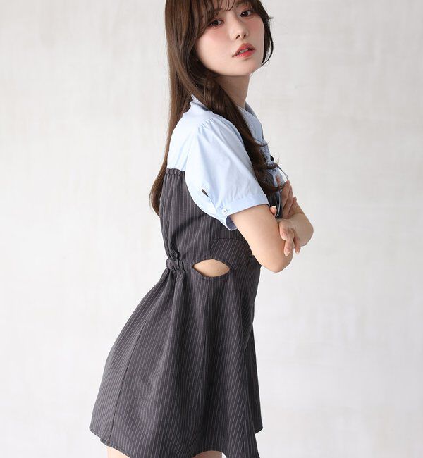  「サイドカット異素材ミニワンピース」|ワンピース|