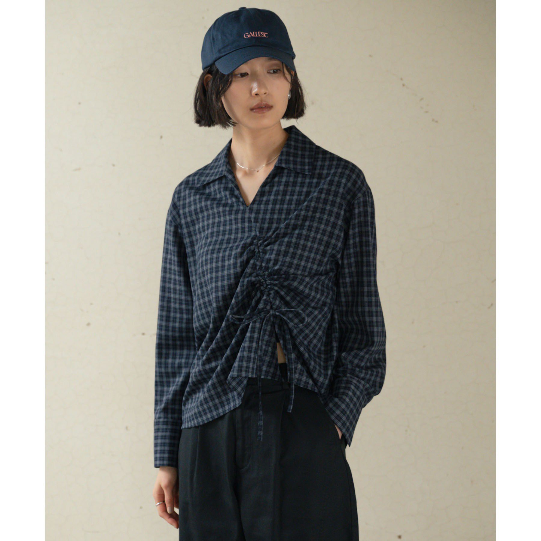 GALLEST「バイアスシャーリングチェックシャツ」|シャツ・ブラウス|ネイビー(294)