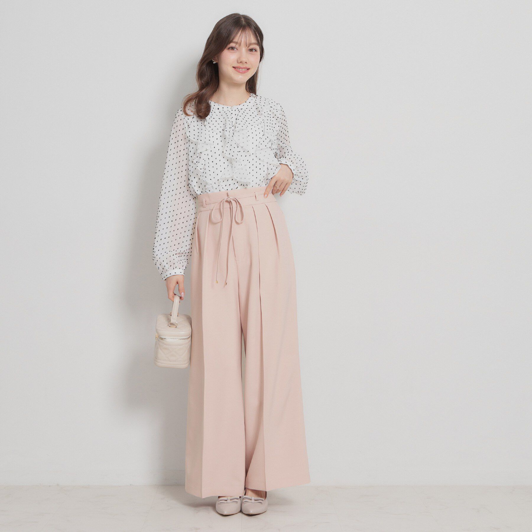 Couture broach「【洗える・S-LL】細リボンデザイン タックワイドパンツ」|その他|