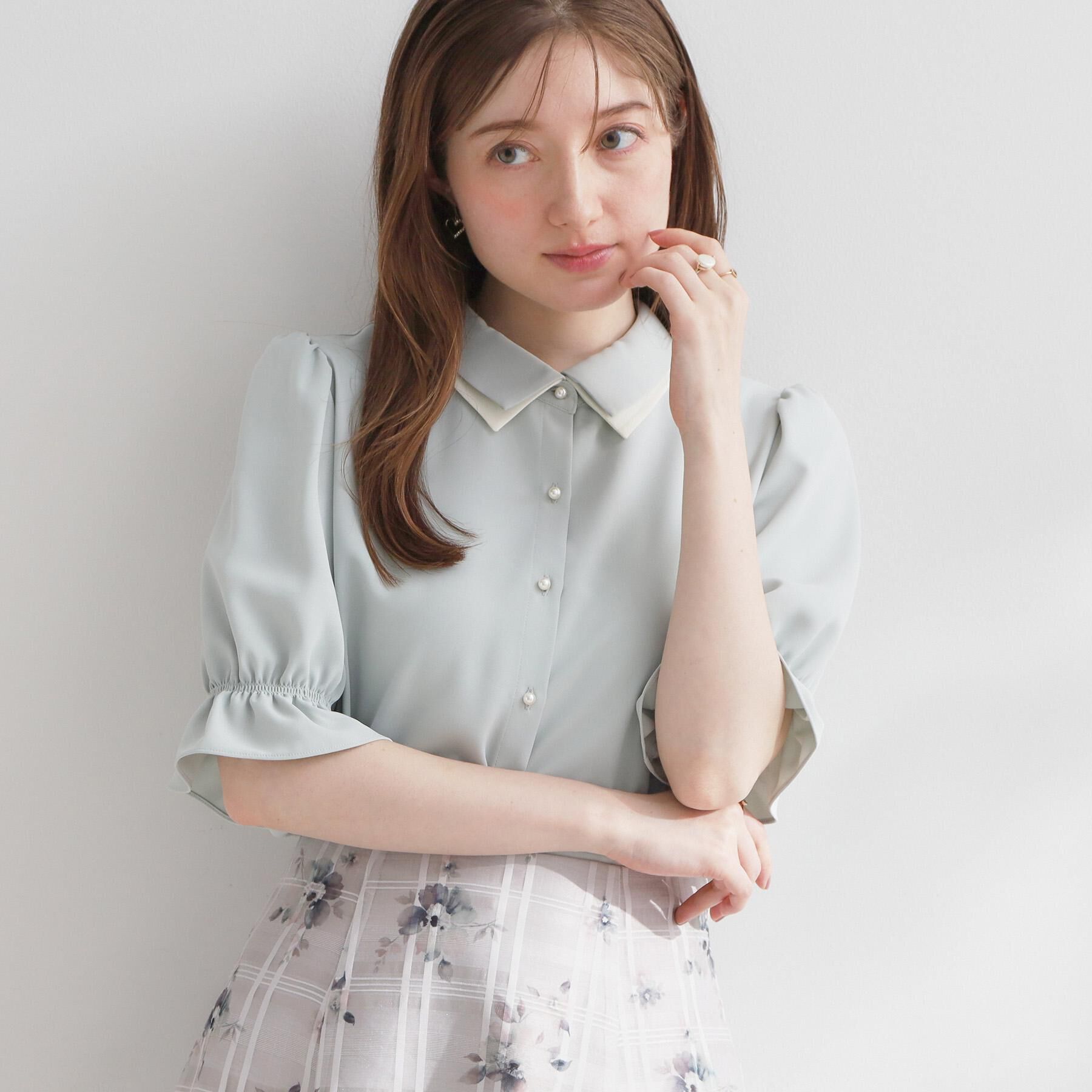 Couture broach「【通勤・洗える】配色ダブルカラー ブラウス」|シャツ・ブラウス|