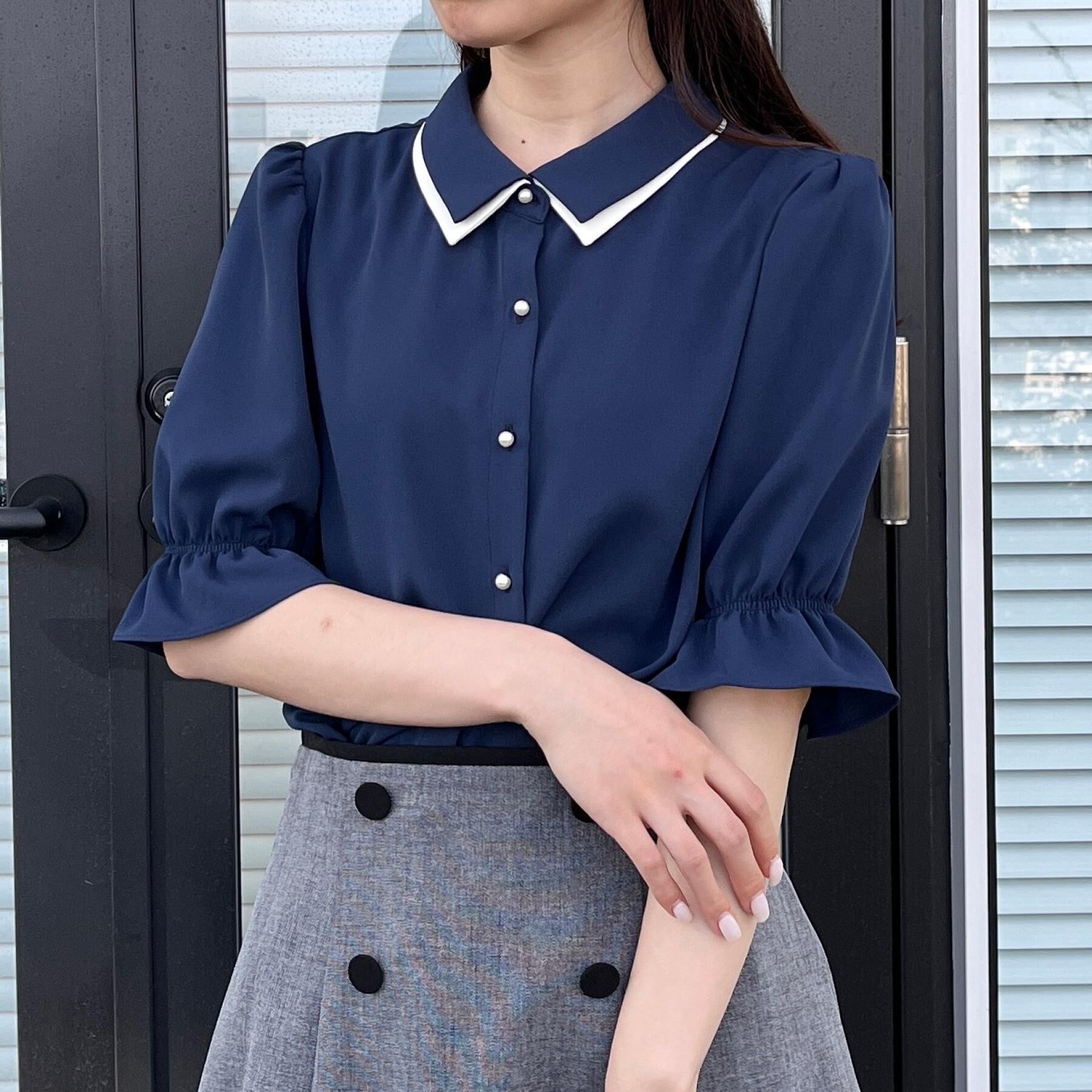 Couture broach「【通勤・洗える】配色ダブルカラー ブラウス」|シャツ・ブラウス|