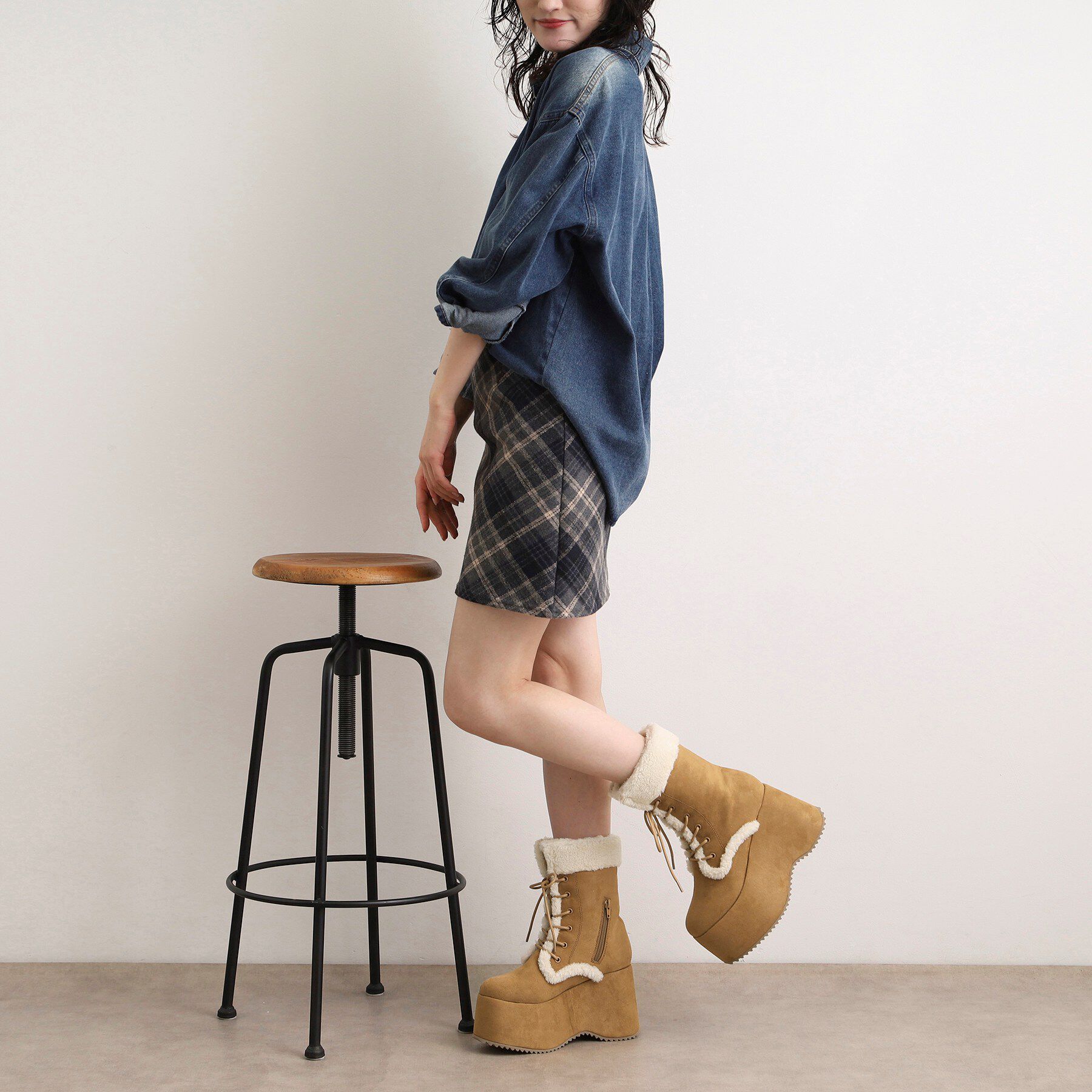 ESPERANZA「2WAY厚底ボアレースアップブーツ」|ショートブーツ|