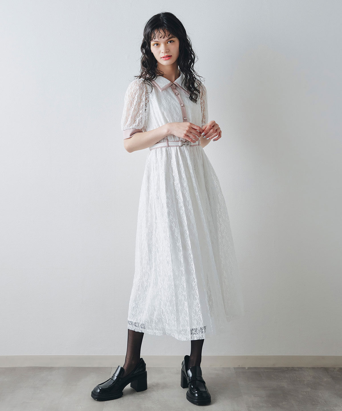 REDYAZEL「レースバイカラープリーツロングワンピース」|ワンピース|