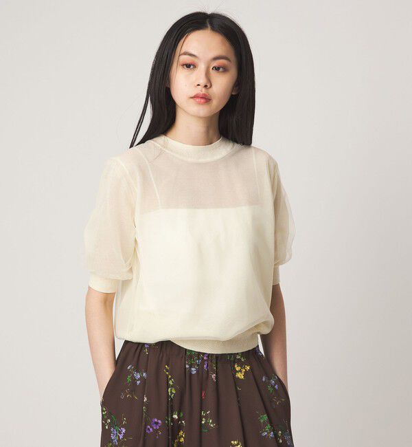 EMMEL REFINES「＜EMMEL REFINES＞EM レイヤード シアー ショートスリーブ ニット」|ニット・セーター|OFF WHITE
