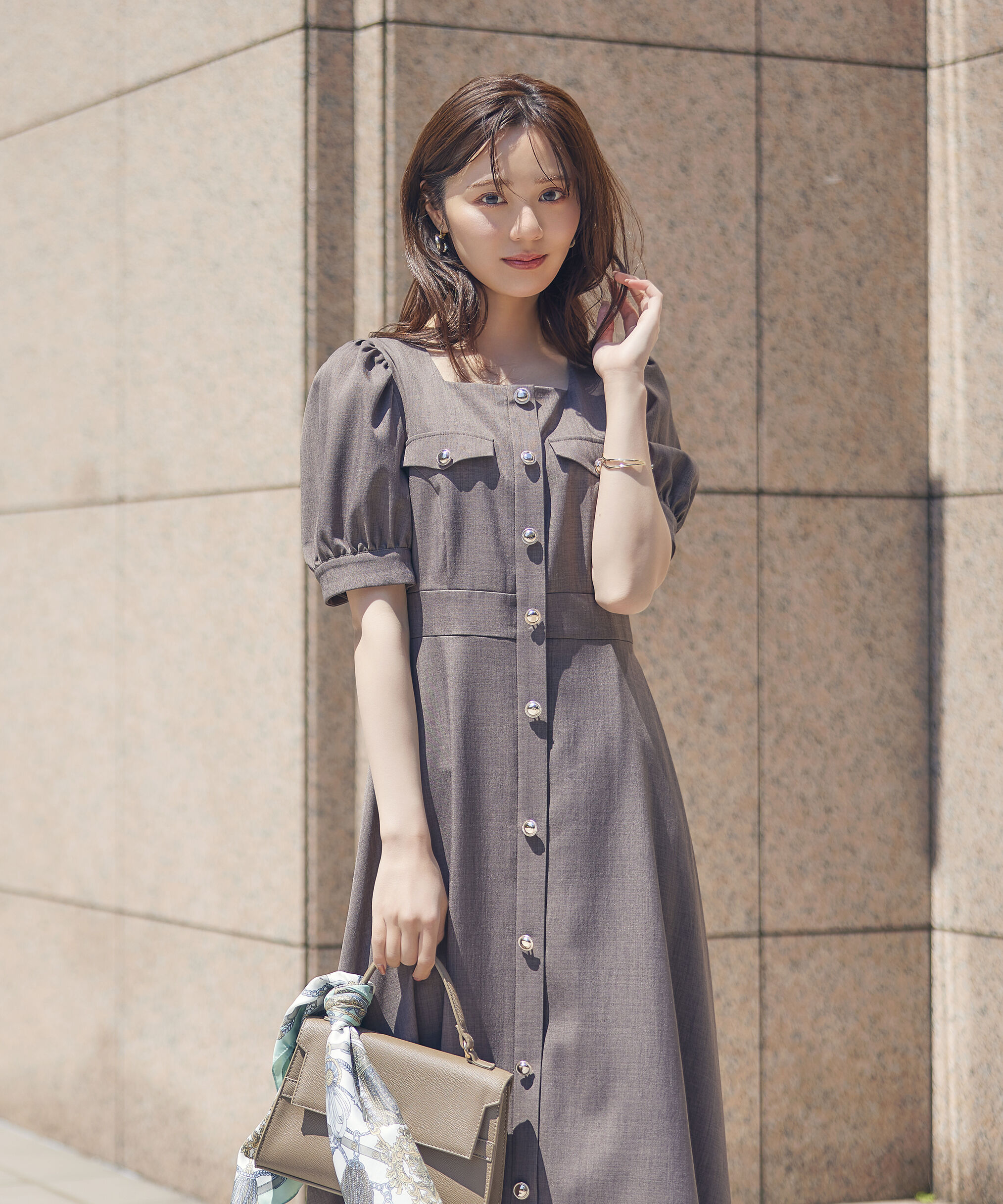 PROPORTION BODY DRESSING「フロント釦スクエアネックワンピース」|ワンピース|