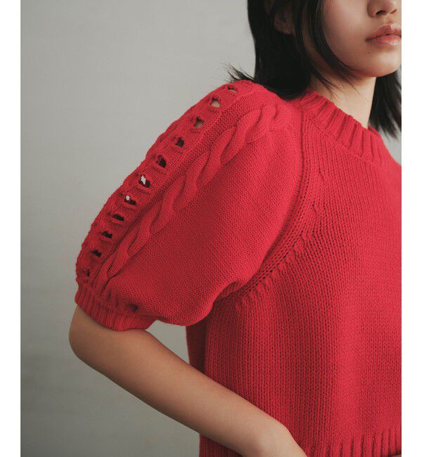 EMMEL REFINES「＜EMMEL REFINES＞EM HW ソデケーブル ショートスリーブ ニット」|ニット・セーター|RED