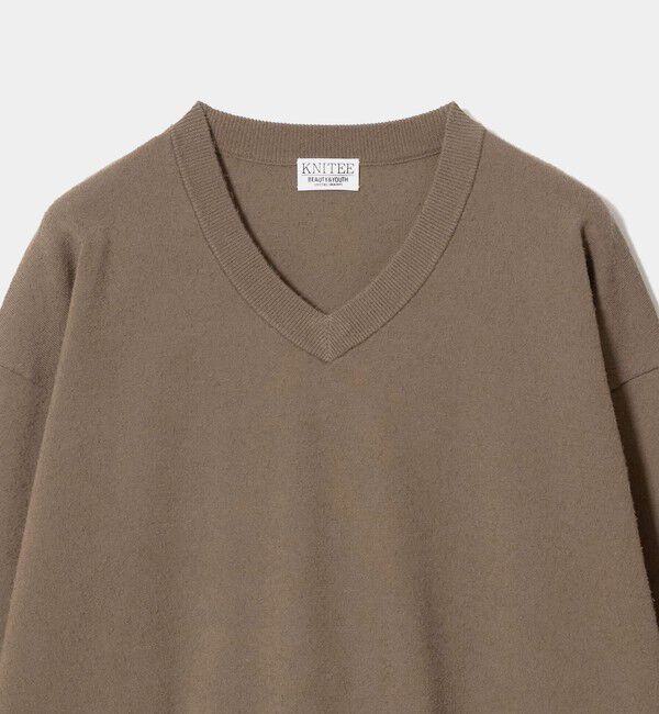 BEAUTY&YOUTH UNITED ARROWS「KNITEE フェザー コットン Vネック ニット Tシャツ ウォッシャブル」|ニット・セーター|