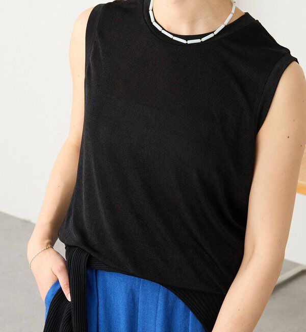  「【上品な光沢が目を引く】シャイニーノースリTee」|キャミソール|ブラック