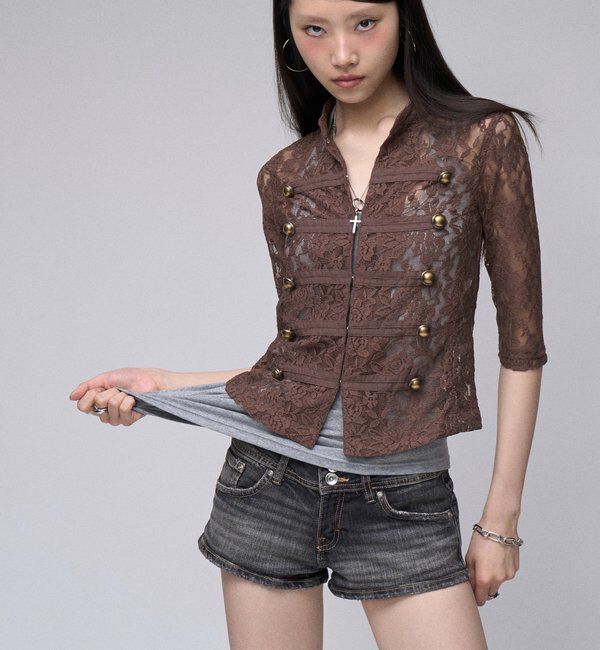  「【WEB限定】ナポレオンレーススタンド7分袖シャツ」|シャツ・ブラウス|