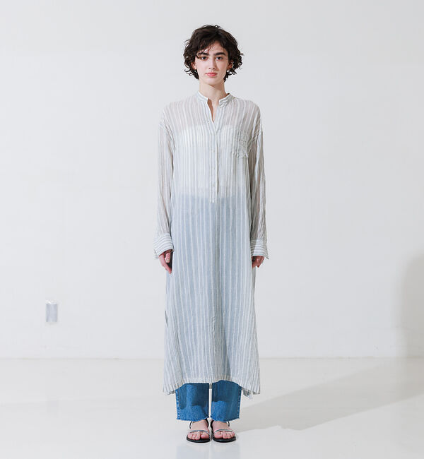 Rouge vif「シルク混シアーストライプ楊柳ワンピース」|ワンピース|