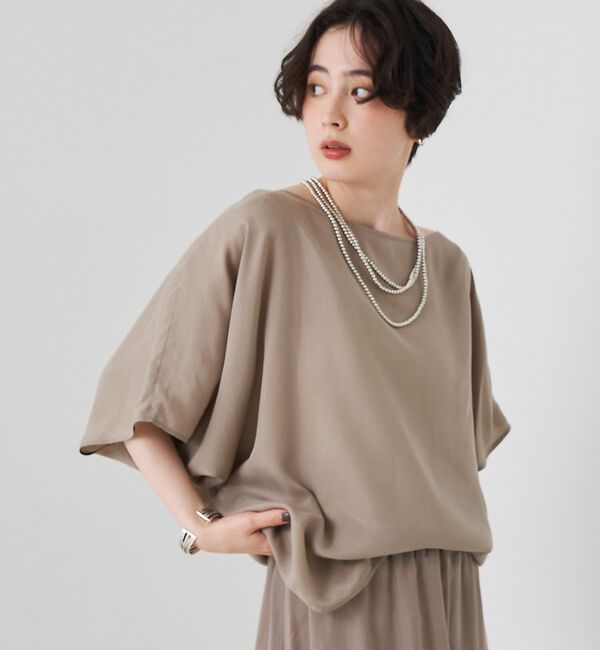 Rouge vif「【セットアップ対応】キュプラフィブリルアシンメトリーブラウス」|シャツ・ブラウス|グレージュ
