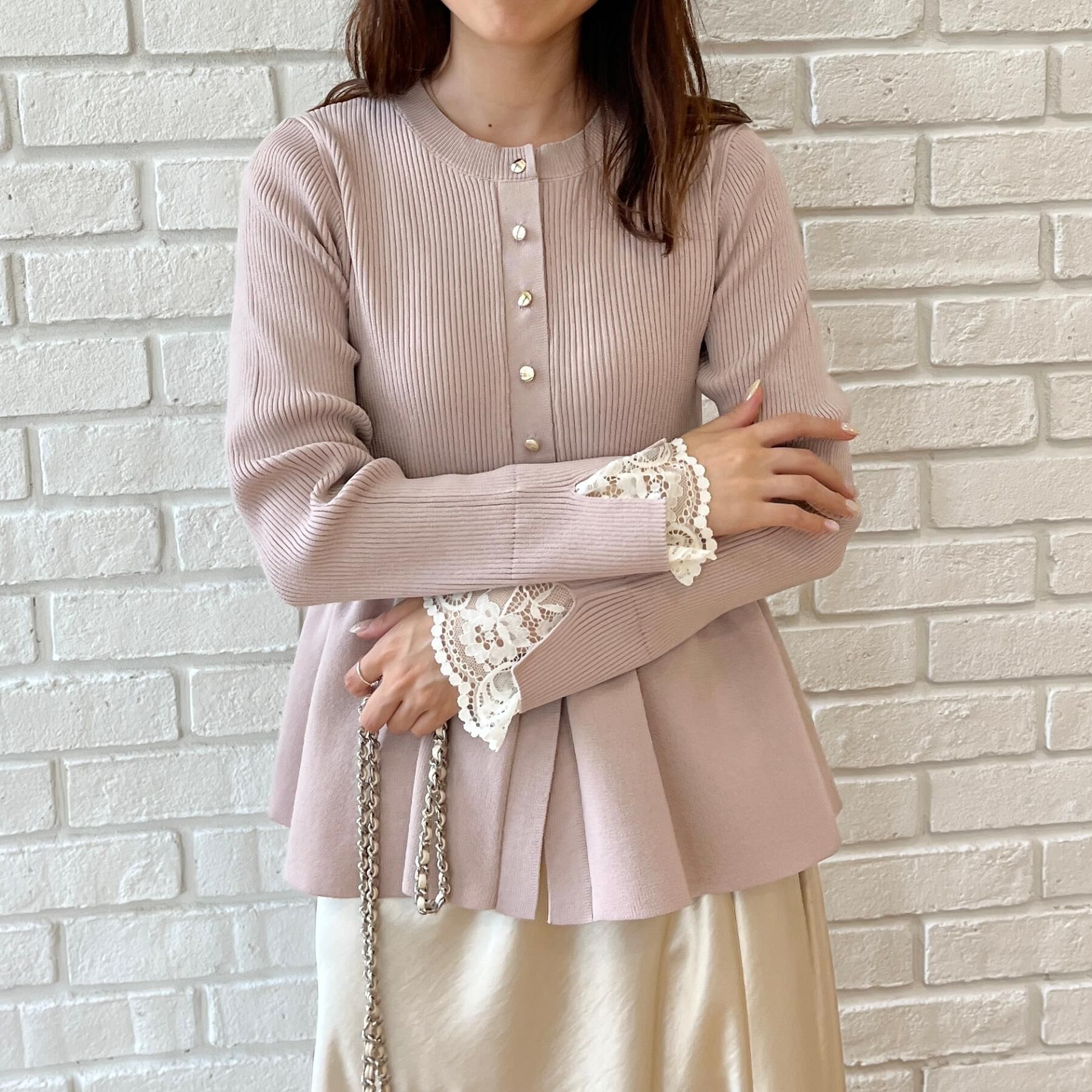 Couture broach「【上品見えの袖レース】ペプラム カーディガン」|カーディガン|