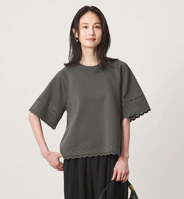 UNITED ARROWS「カットワーク スカラップ プルオーバー ニット ‐ウォッシャブル‐」|ニット・セーター|DK.GRAY