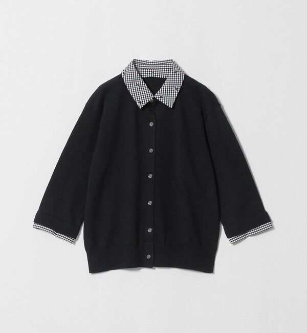 UNITED ARROWS「4WAY エンブロイダリー シャツ コンビ ニット ‐ウォッシャブル‐」|カーディガン|BLACK