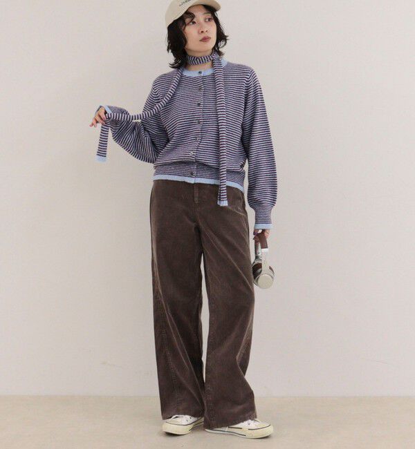 fredy emue「ボウタイ付きボーダーニットカーディガン」|ニット・セーター|