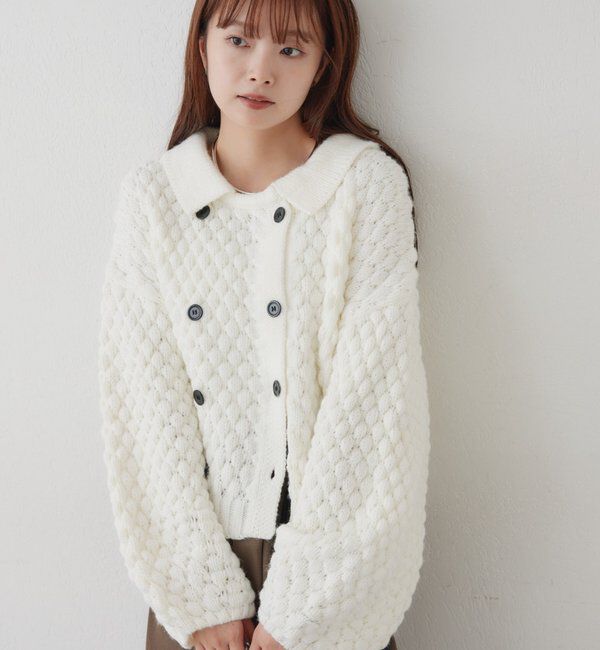  「【BRN／WEB限定カラー】ぽこぽこダブルボタンカーディガン」|カーディガン|