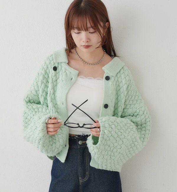  「【BRN／WEB限定カラー】ぽこぽこダブルボタンカーディガン」|カーディガン|
