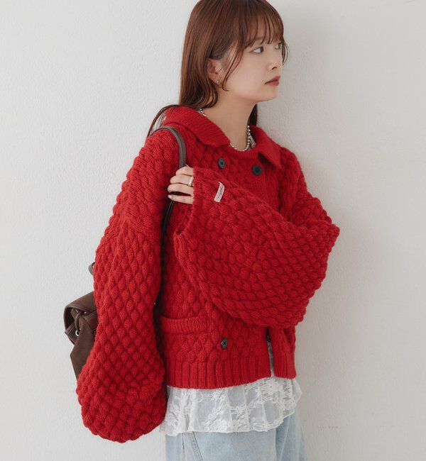  「【BRN／WEB限定カラー】ぽこぽこダブルボタンカーディガン」|カーディガン|
