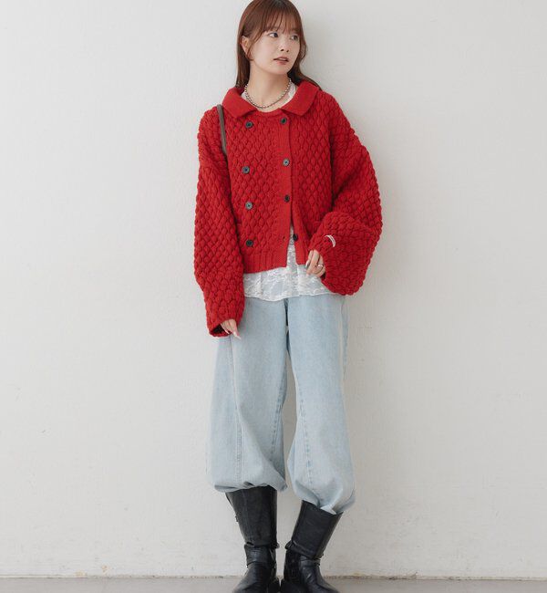  「【BRN／WEB限定カラー】ぽこぽこダブルボタンカーディガン」|カーディガン|