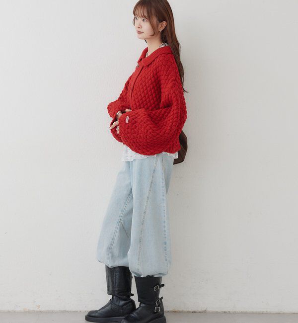  「【BRN／WEB限定カラー】ぽこぽこダブルボタンカーディガン」|カーディガン|