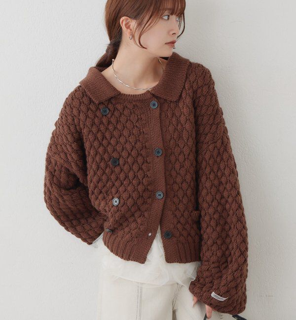  「【BRN／WEB限定カラー】ぽこぽこダブルボタンカーディガン」|カーディガン|