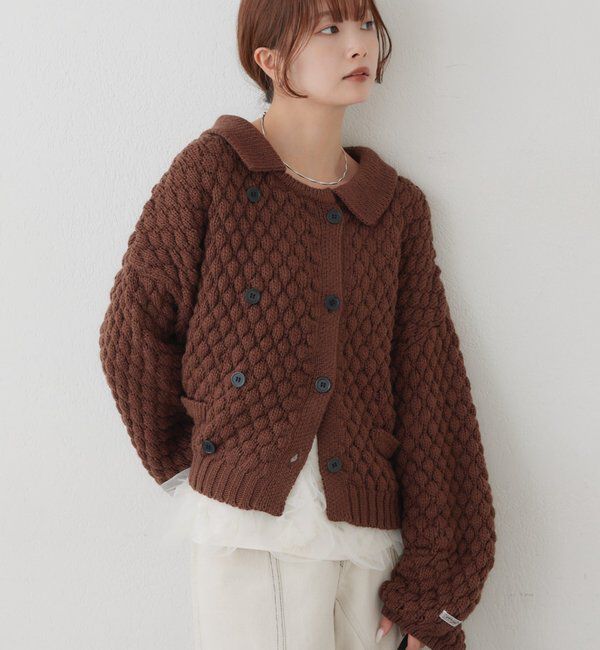  「【BRN／WEB限定カラー】ぽこぽこダブルボタンカーディガン」|カーディガン|