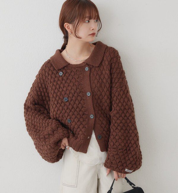  「【BRN／WEB限定カラー】ぽこぽこダブルボタンカーディガン」|カーディガン|