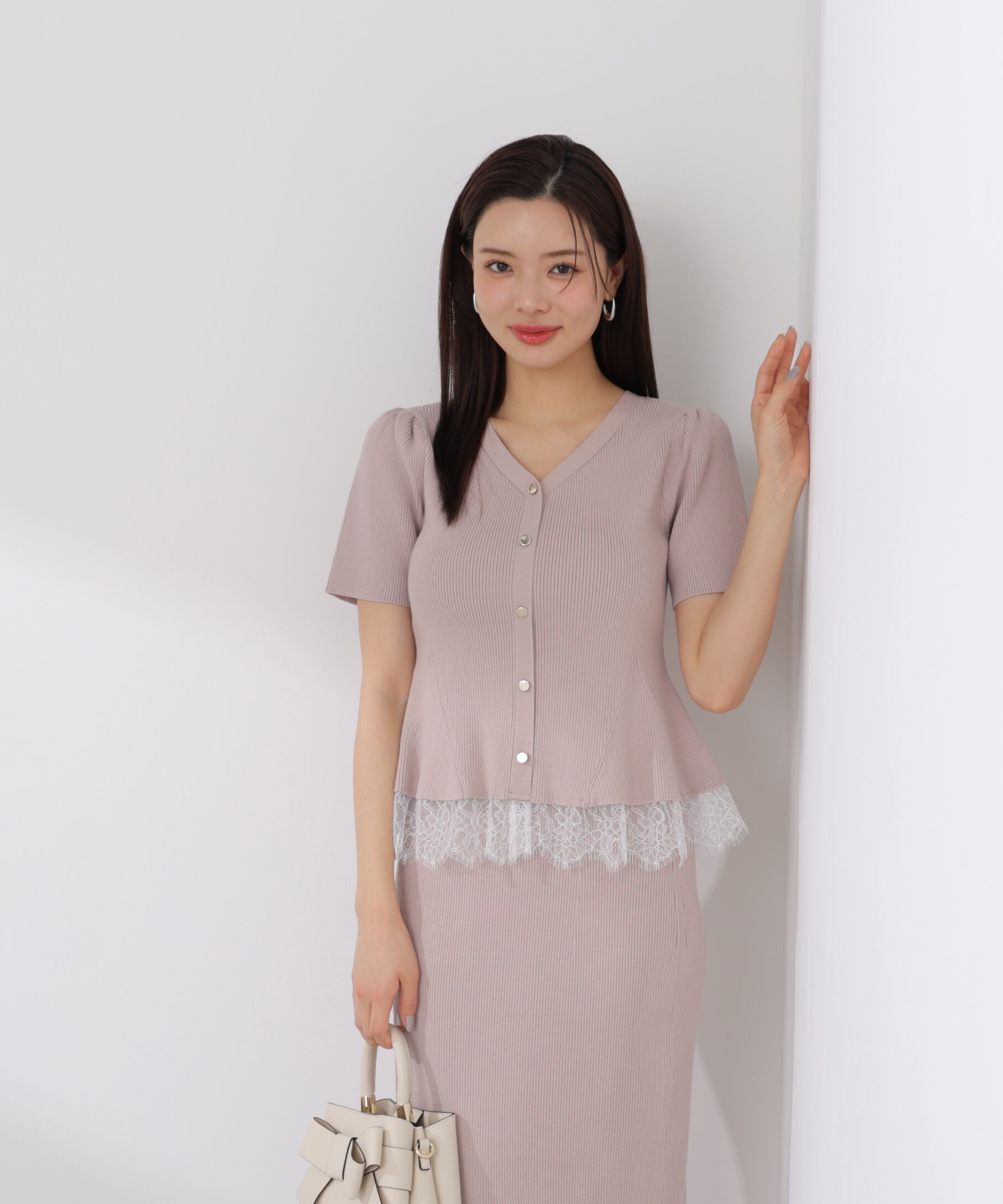 PROPORTION BODY DRESSING「レース付きペプラムニットセット 26SS」|ワンピース|