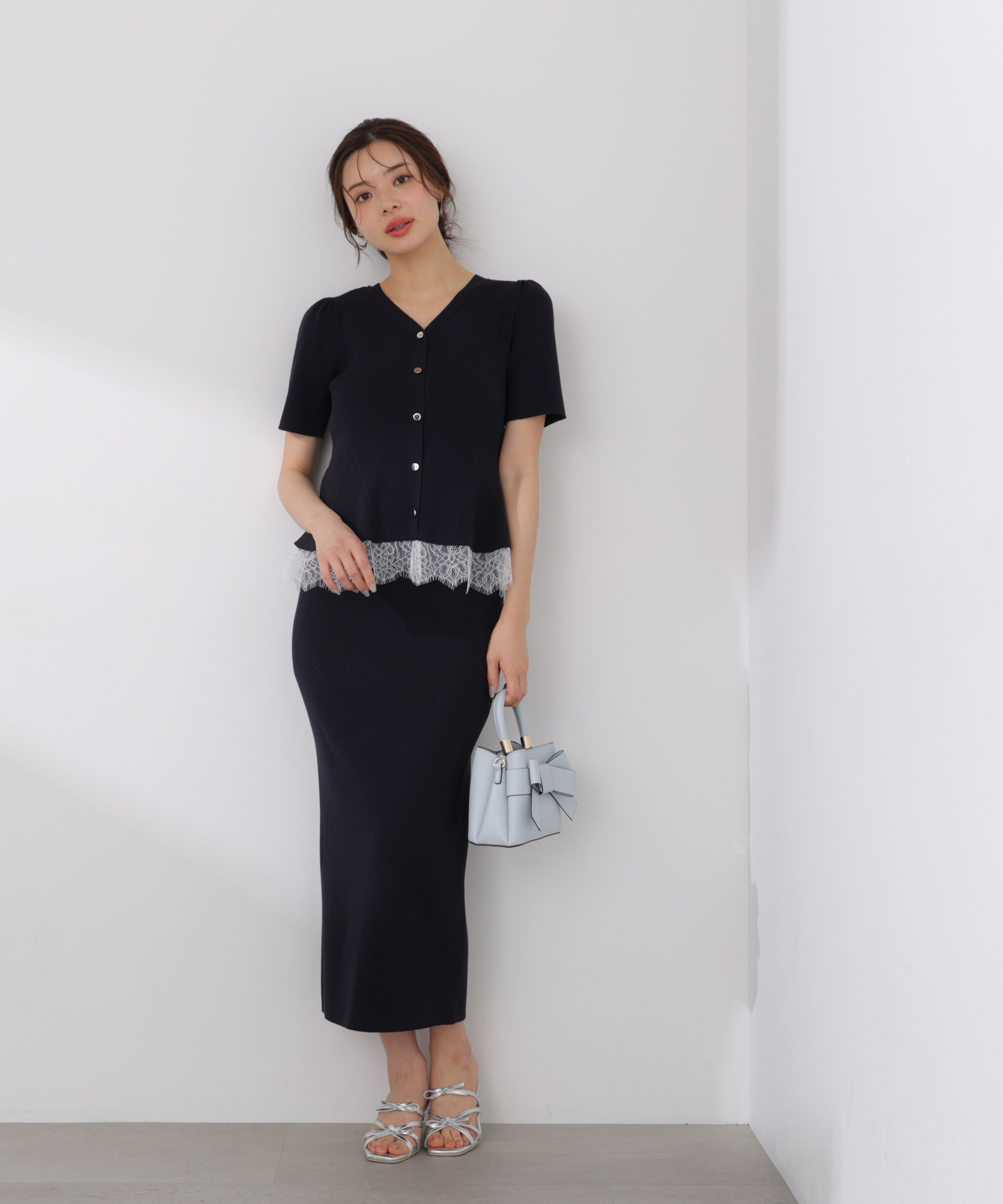 PROPORTION BODY DRESSING「レース付きペプラムニットセット 26SS」|ワンピース|