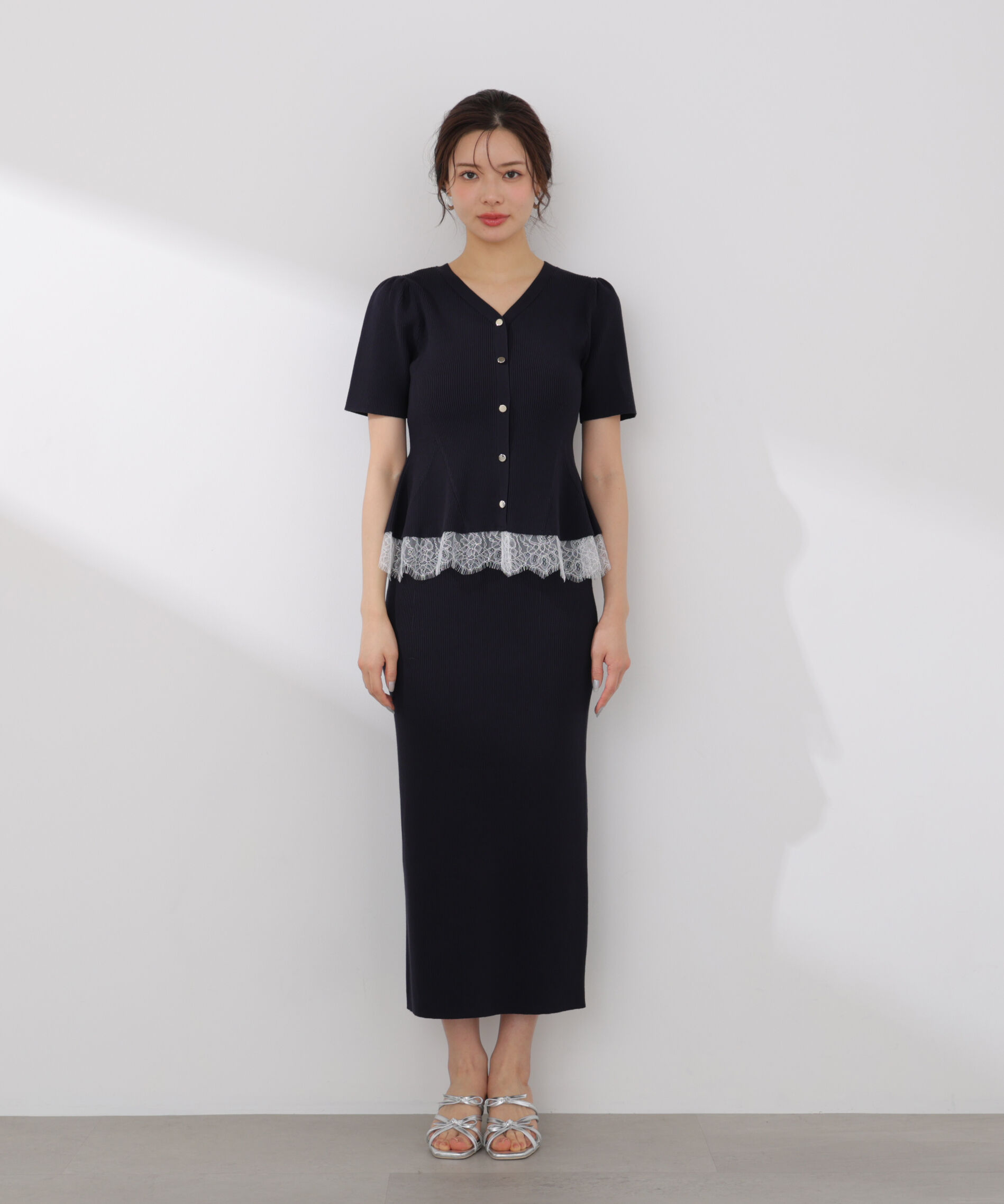 PROPORTION BODY DRESSING「レース付きペプラムニットセット 26SS」|ワンピース|