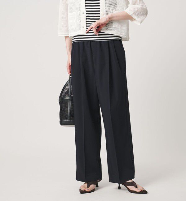 UNITED ARROWS「ツイル イージーパンツ ‐ストレッチ 防シワ 接触冷感‐」|スラックス|NAVY