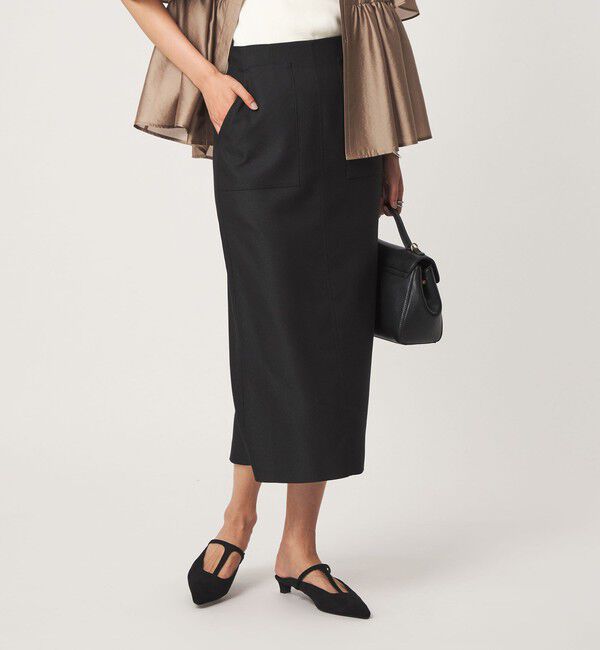 UNITED ARROWS green label relaxing「Daily Chic Iライン スリム スカート ストレッチ」|タイト|BLACK