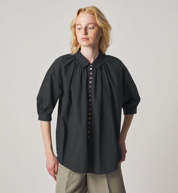 STEVEN ALAN「＜Steven Alan＞コットン ポプリン ギャザー ブラウス」|シャツ・ブラウス|BLACK