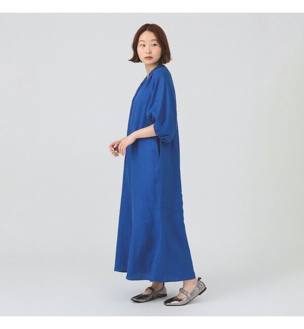 Ray BEAMS 「リネン バルーンスリーブ ワンピース 夏ワンピース 麻 リネン パフスリーブ 日除け 涼しい 大人カジュアル」|ワンピース|