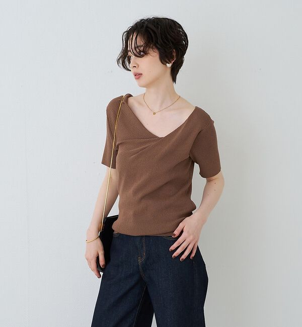 Rouge vif「【一部店舗 / WEB限定】ハーフスリーブドレープリブニット」|ニット・セーター|
