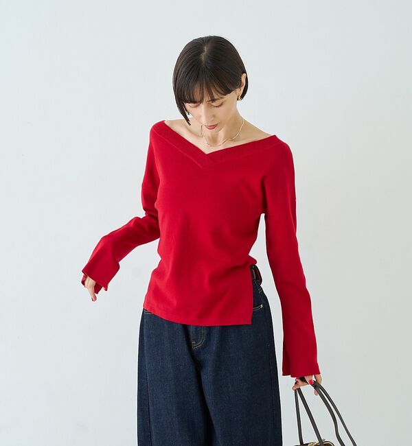 Rouge vif「【セットアップ対応】前後2WAYウール混フレアスリーブプルオーバー」|ニット・セーター|
