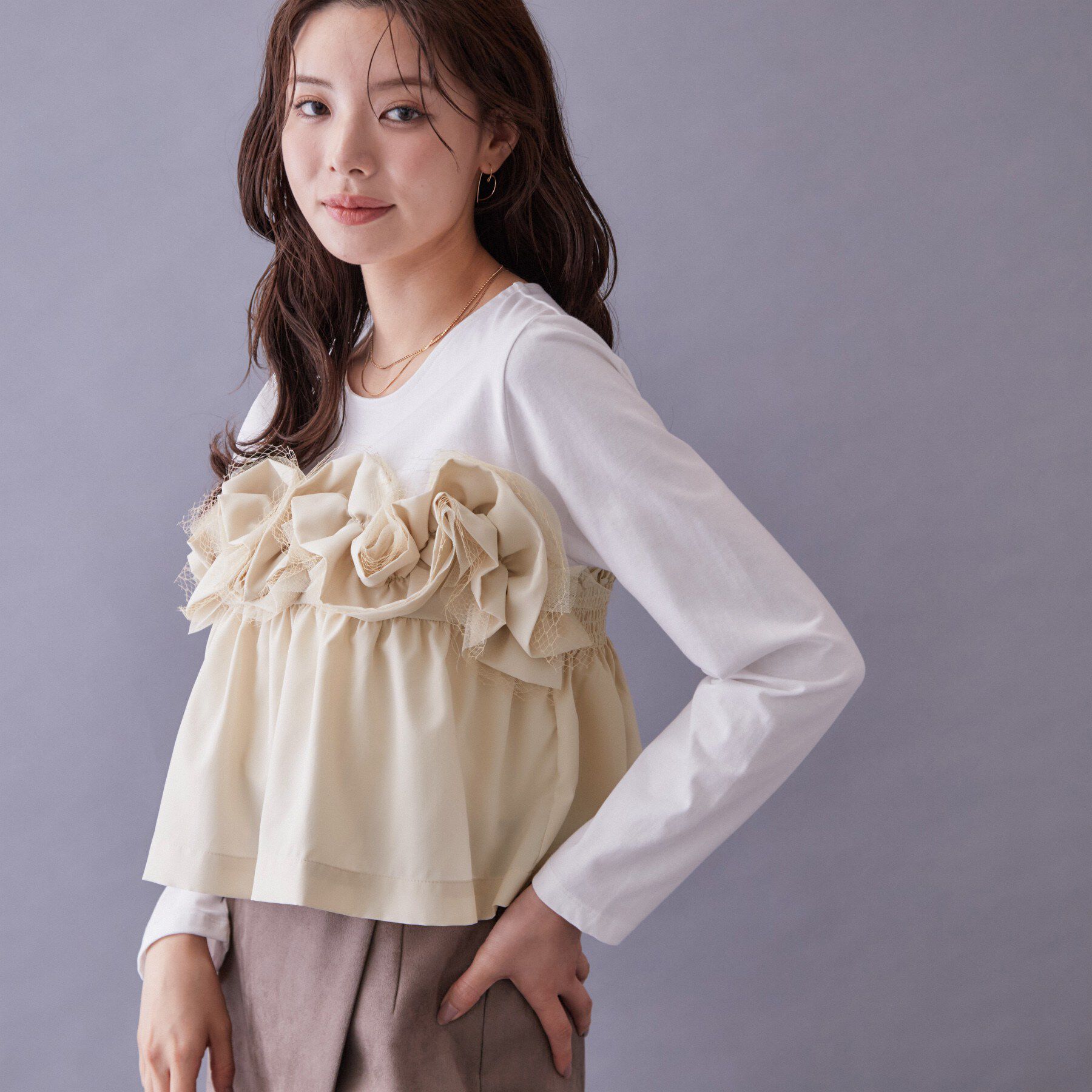 index「フリルぺプラムドッキングトップス【洗濯機OK】」|Tシャツ・カットソー|