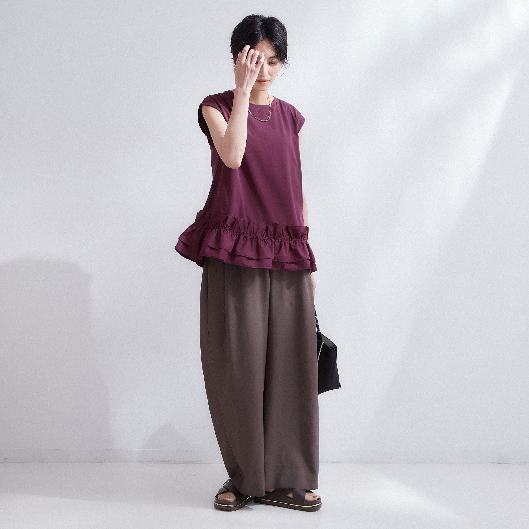 OPAQUE.CLIP「裾フリルドッキングカットソー【洗濯機OK】」|Tシャツ・カットソー|