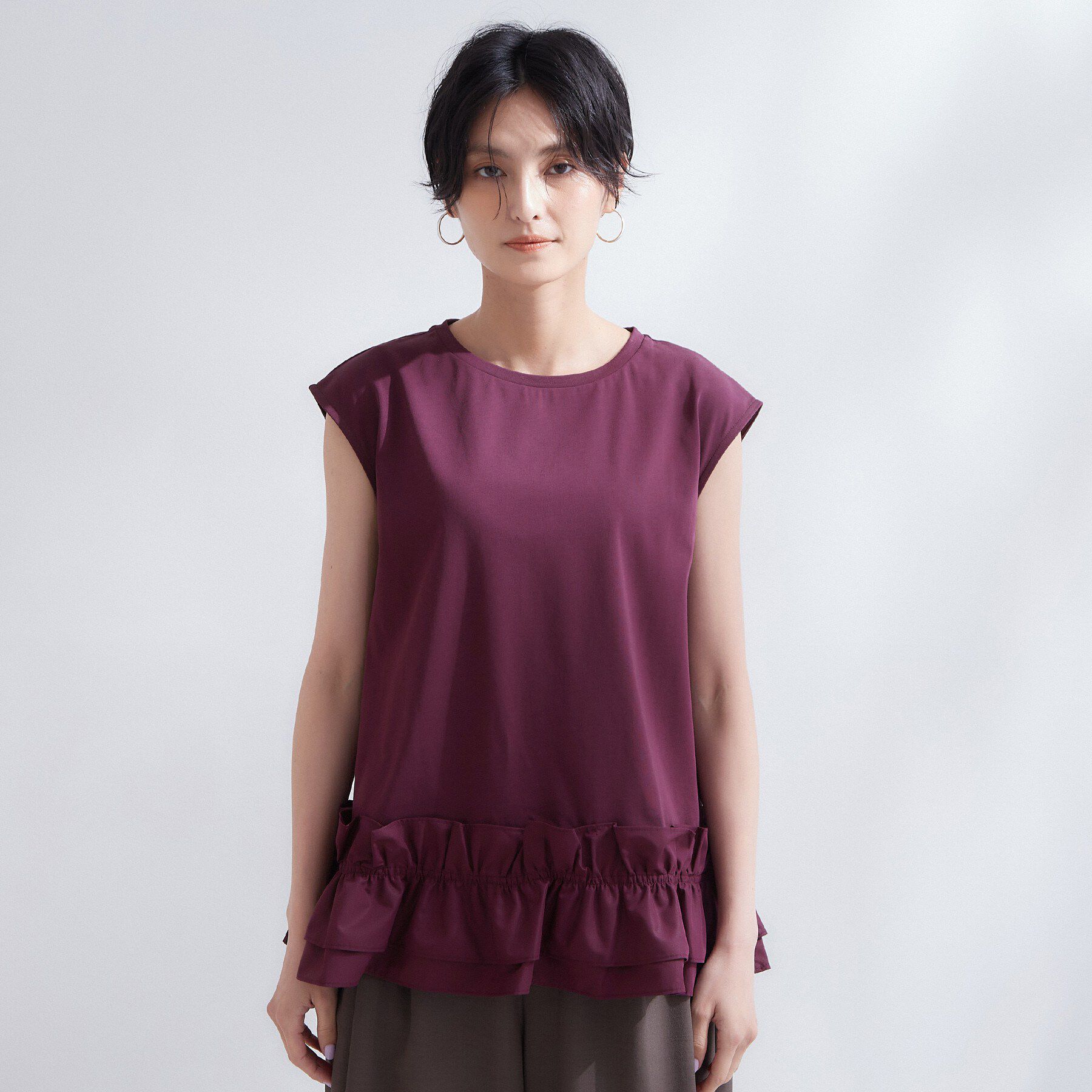 OPAQUE.CLIP「裾フリルドッキングカットソー【洗濯機OK】」|Tシャツ・カットソー|