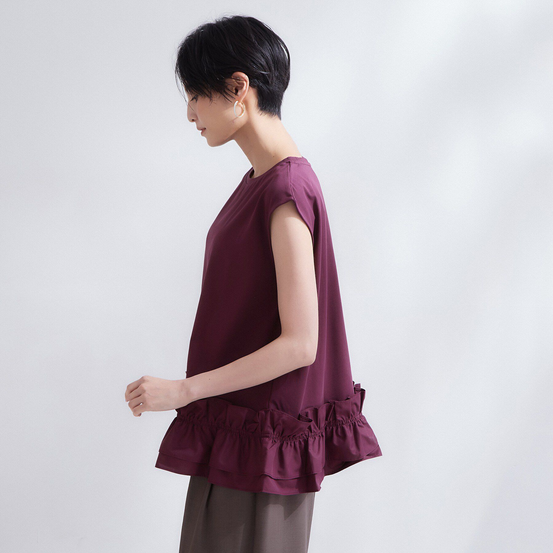OPAQUE.CLIP「裾フリルドッキングカットソー【洗濯機OK】」|Tシャツ・カットソー|