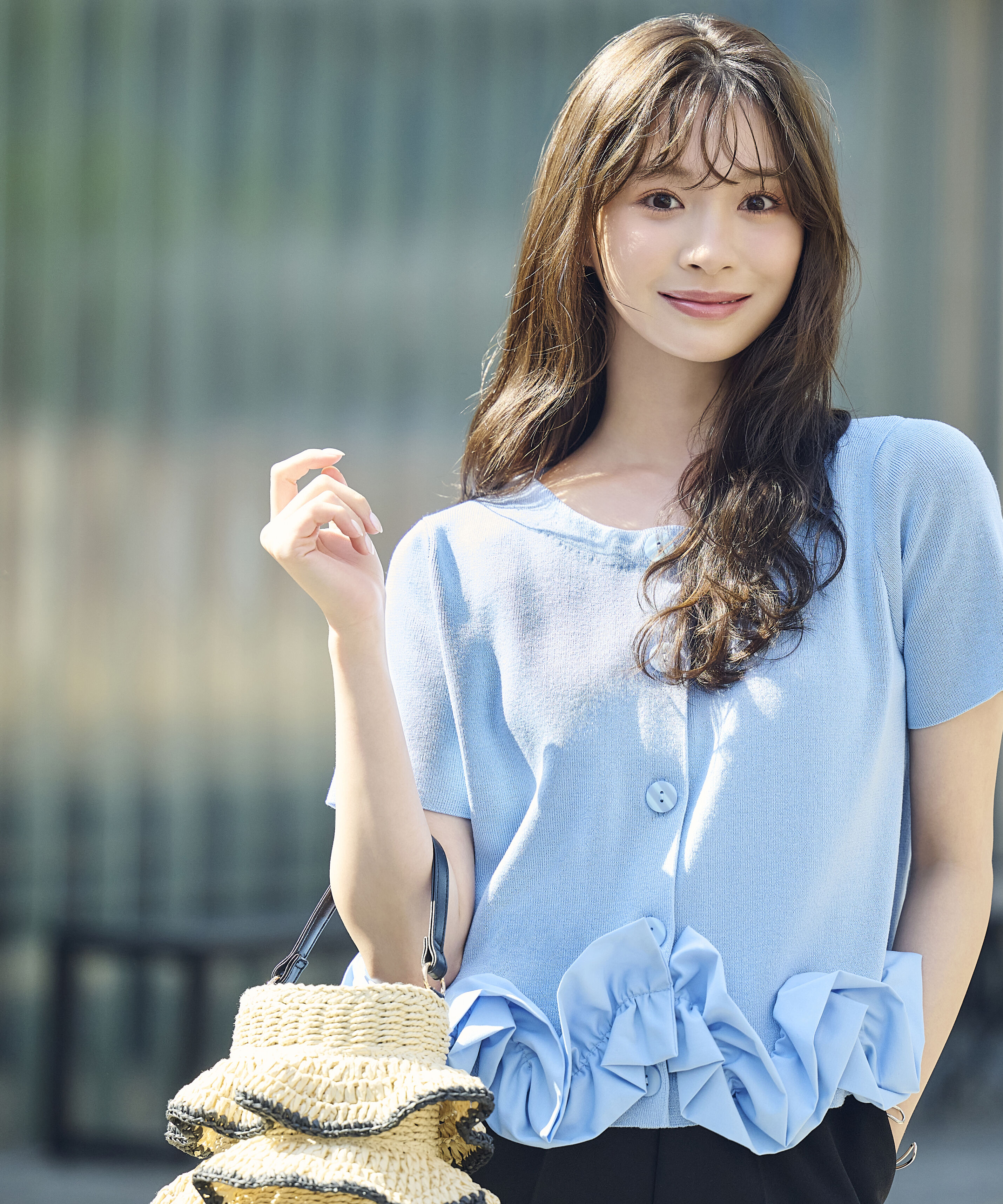PROPORTION BODY DRESSING「＜中川紅葉さん着用＞〈a/mie〉半袖ホイップヘムカーディガン」|カーディガン|ブルー