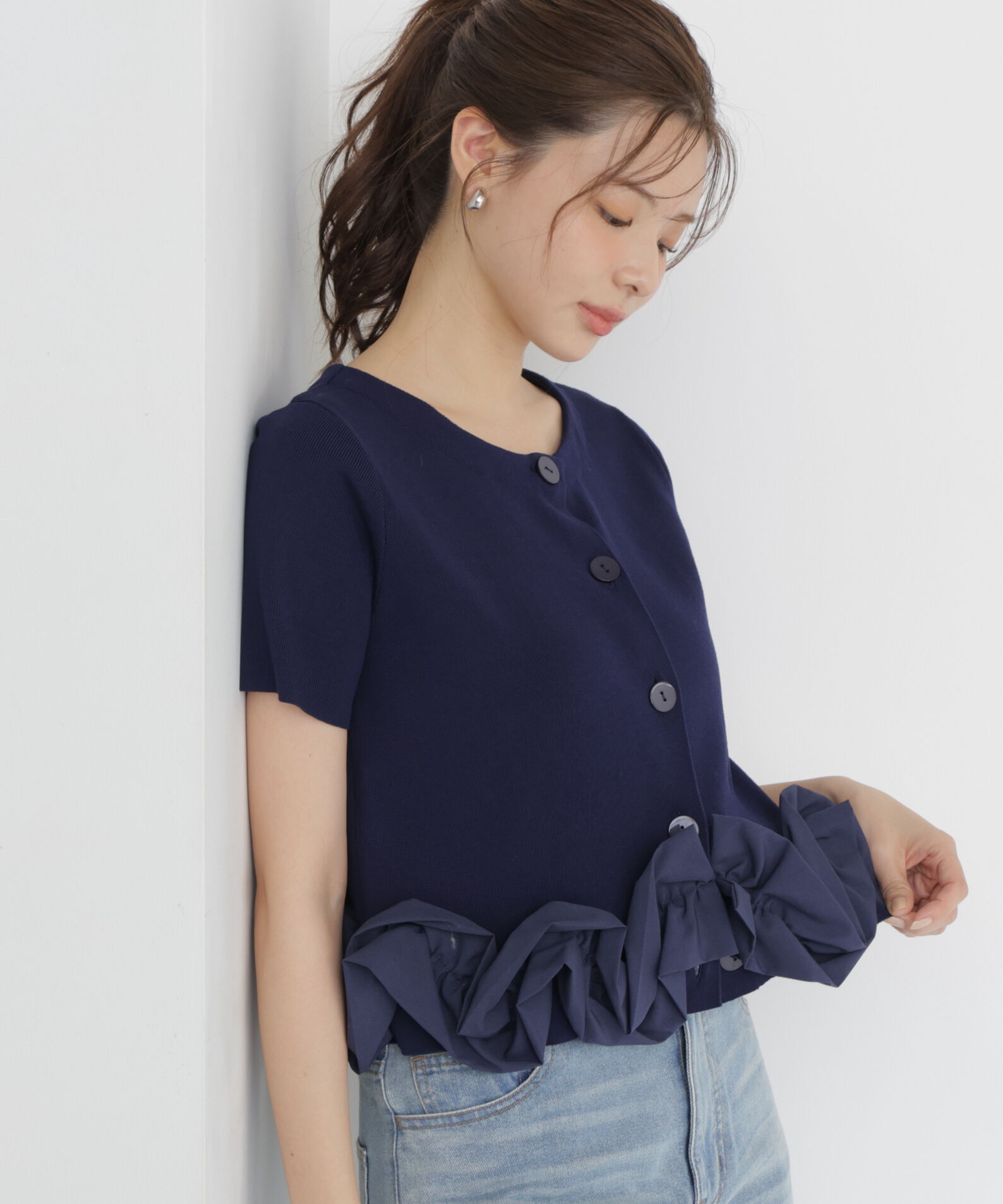 PROPORTION BODY DRESSING「＜中川紅葉さん着用＞〈a/mie〉半袖ホイップヘムカーディガン」|カーディガン|