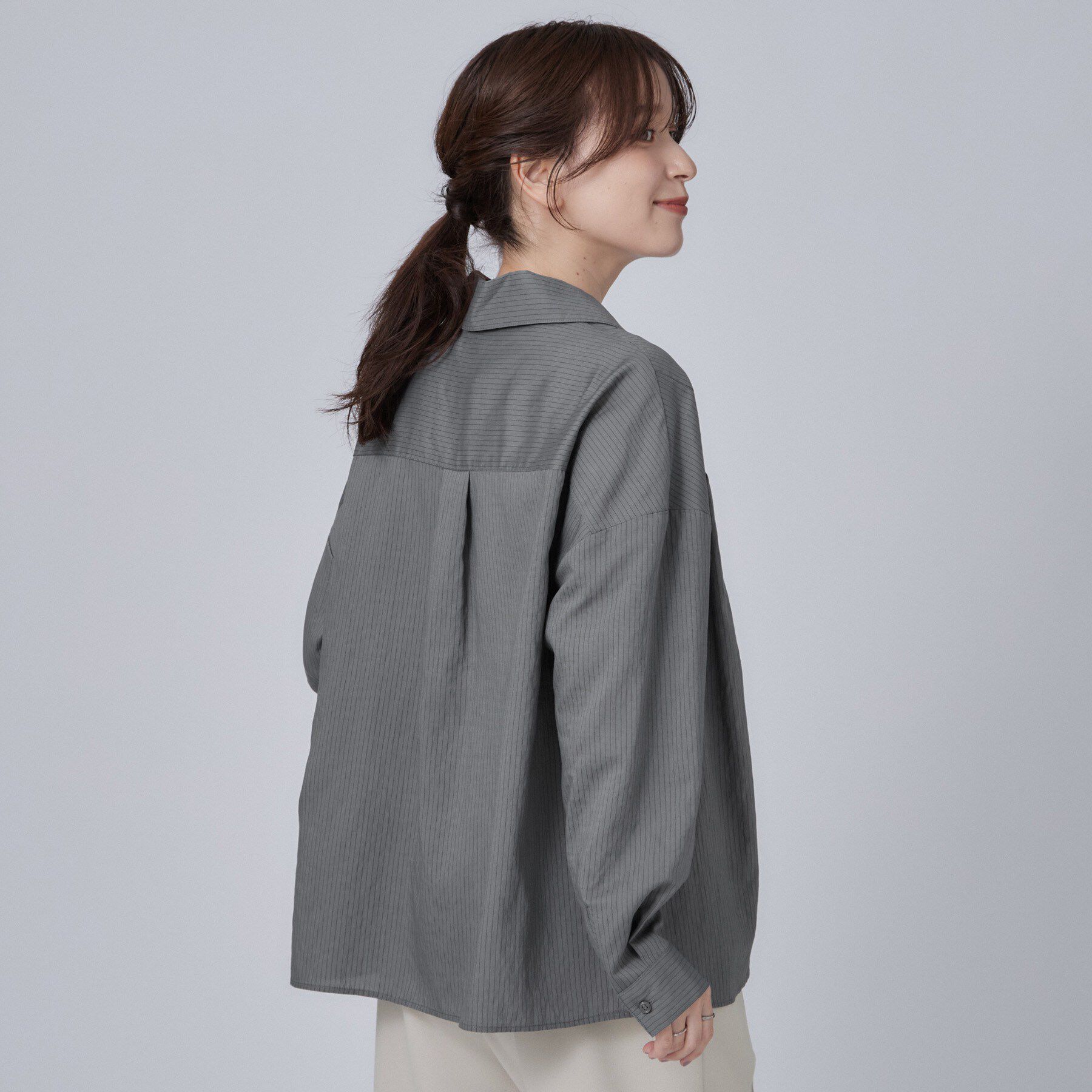 SHOO･LA･RUE「【洗濯機可】インせず決まるAライン ストライプスキッパーシャツ」|シャツ・ブラウス|