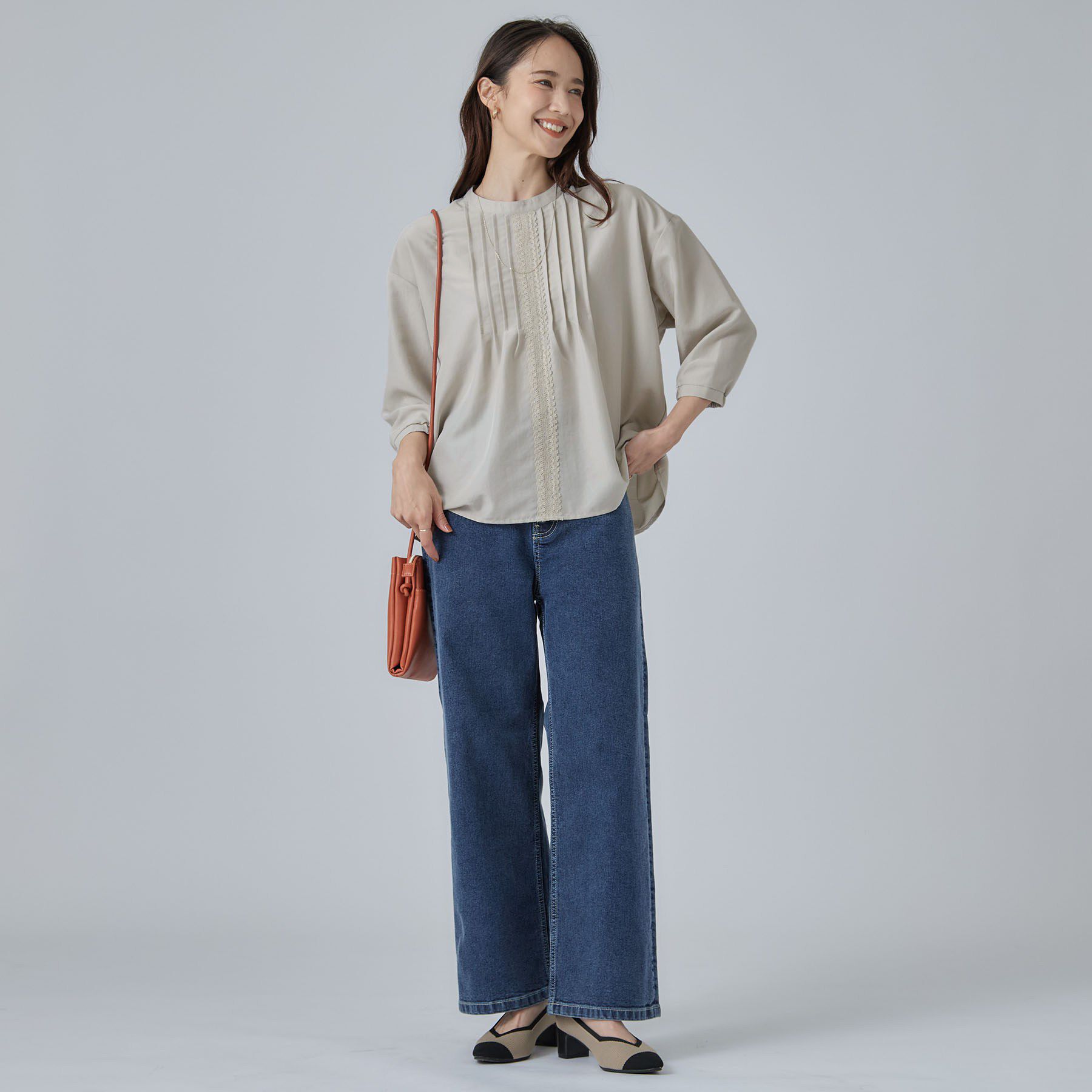 SHOO･LA･RUE「【S-LL/洗濯機可】1枚で華やかに フロントレース7分袖ブラウス」|シャツ・ブラウス|