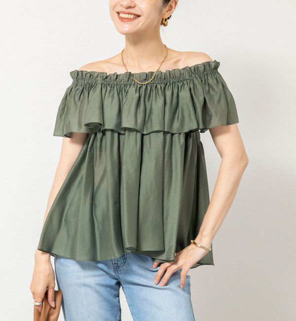 NOLLEY'S sophi「《セットアップ対応》【BECシリーズ】ウォッシャブルシアーローンオフショルブラウス」|シャツ・ブラウス|オリーブ
