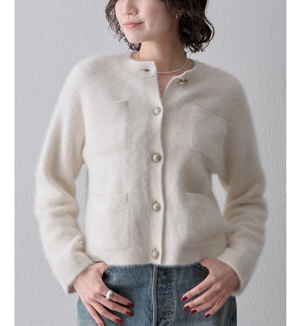  「〈WEB限定カラーあり〉カシミヤ混ファークルーネックニットジャケット」|ニット・セーター|オフホワイト